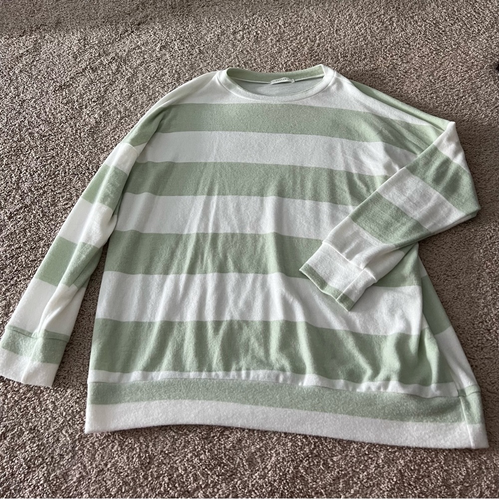 Reborn J | Green / White Stripe Crewneck Long Sleeve Banded Bottom Sweatshirt